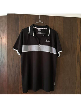 Slazenger black polo shirt with grey and white accents Size M golf, casual